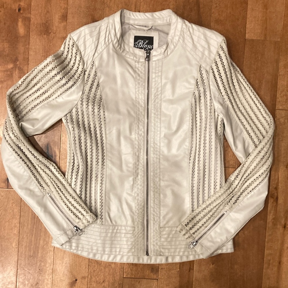 blanc noir Cream Leather Zip Front Jacket